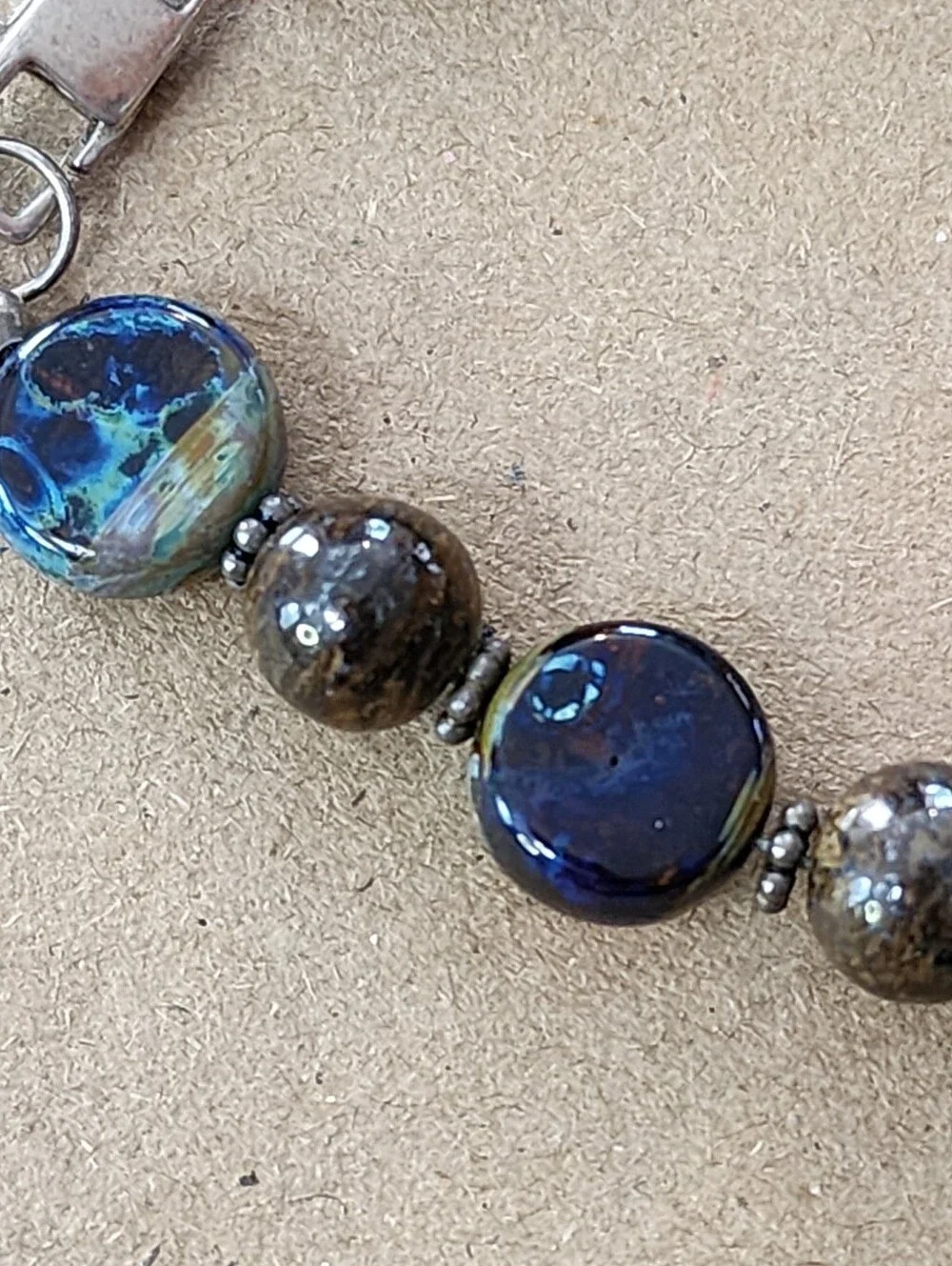 Artisan Handmade Dichroic Glass& Natural Stone Bracelet Sterling Silver 925 6.5